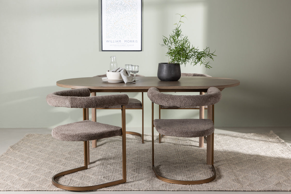 Andy matgrupp med 4 Morning-stolar 180x75 cm natur/svart bouclé