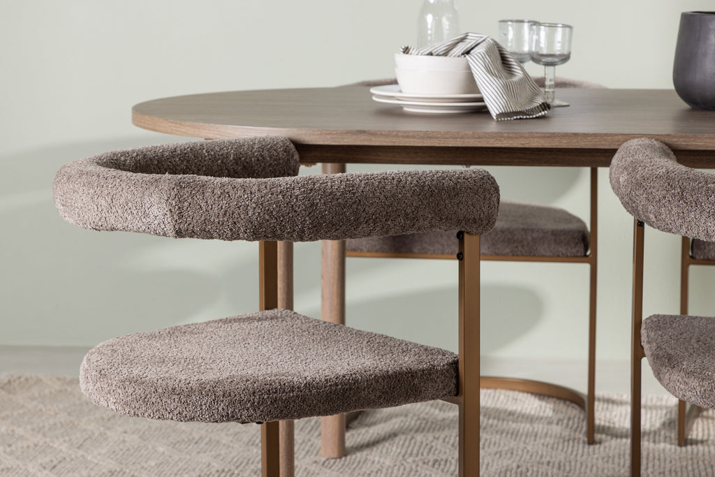 Andy matgrupp med 4 Morning-stolar 180x75 cm natur/svart bouclé