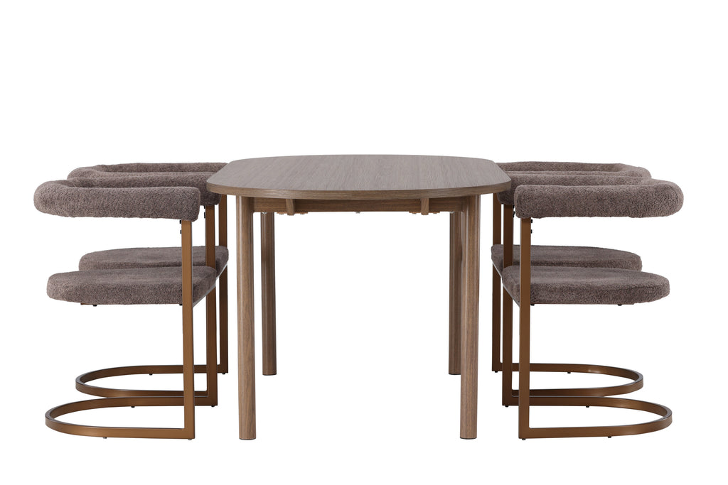 Andy matgrupp med 4 Morning-stolar 180x75 cm natur/svart bouclé