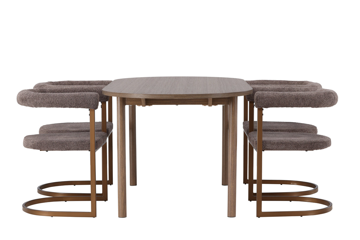 Andy matgrupp med 4 Morning-stolar 180x75 cm natur/svart bouclé