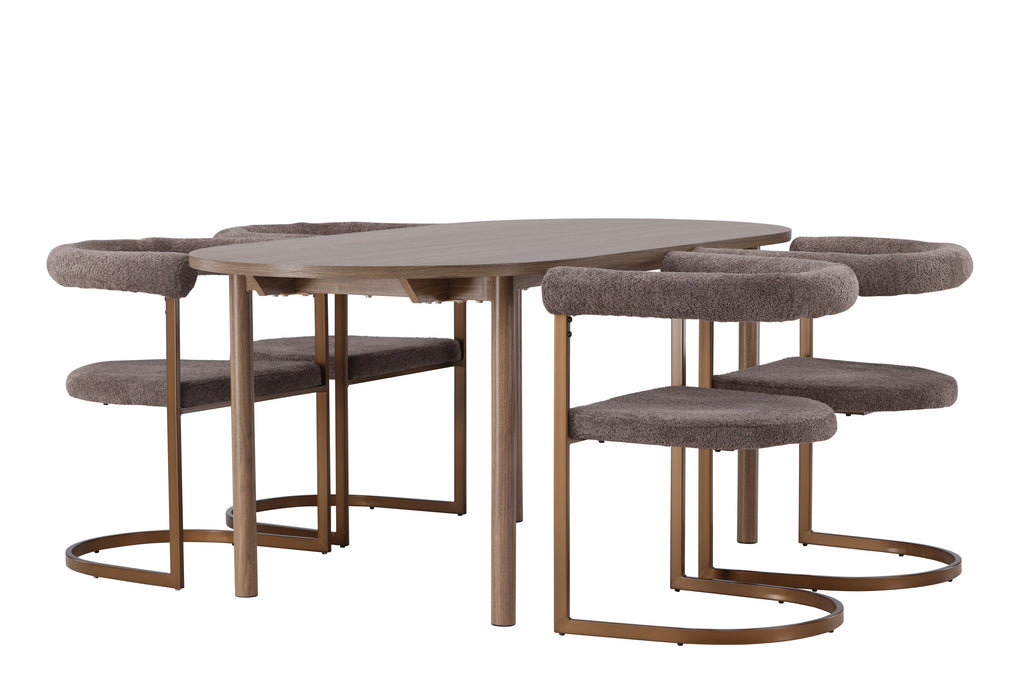 Andy matgrupp med 4 Morning-stolar 180x75 cm natur/svart bouclé