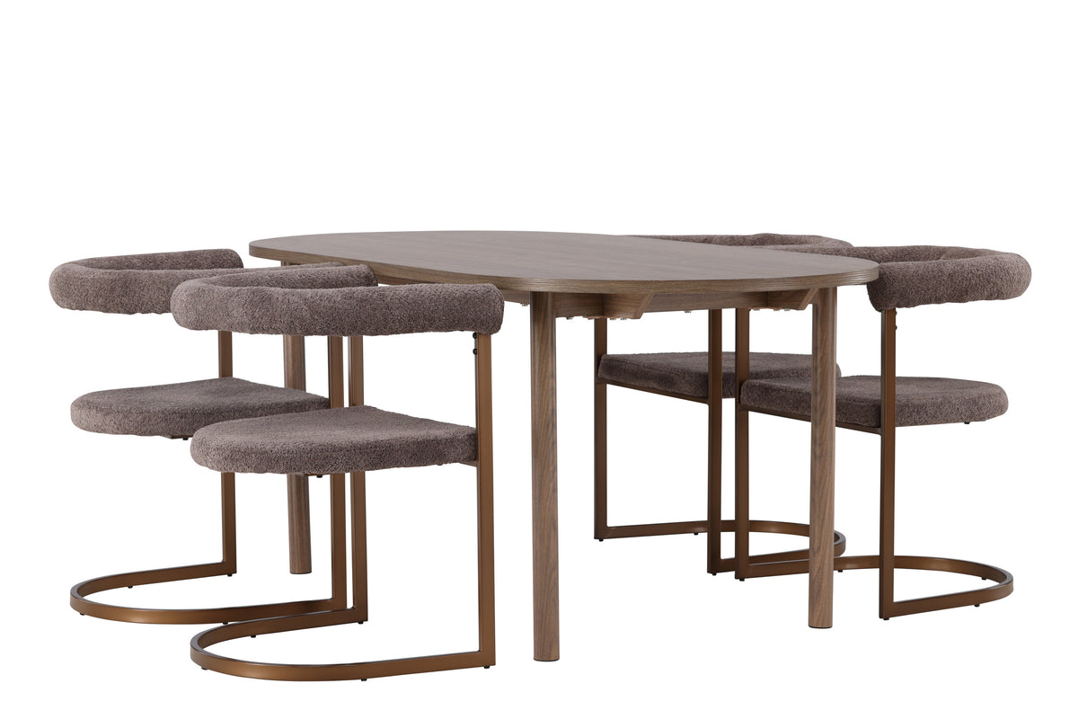 Andy matgrupp med 4 Morning-stolar 180x75 cm natur/svart bouclé