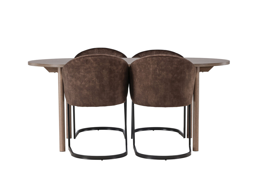 Andy matgrupp med 4 Evening-stolar 180x75 cm natur/mattbrun