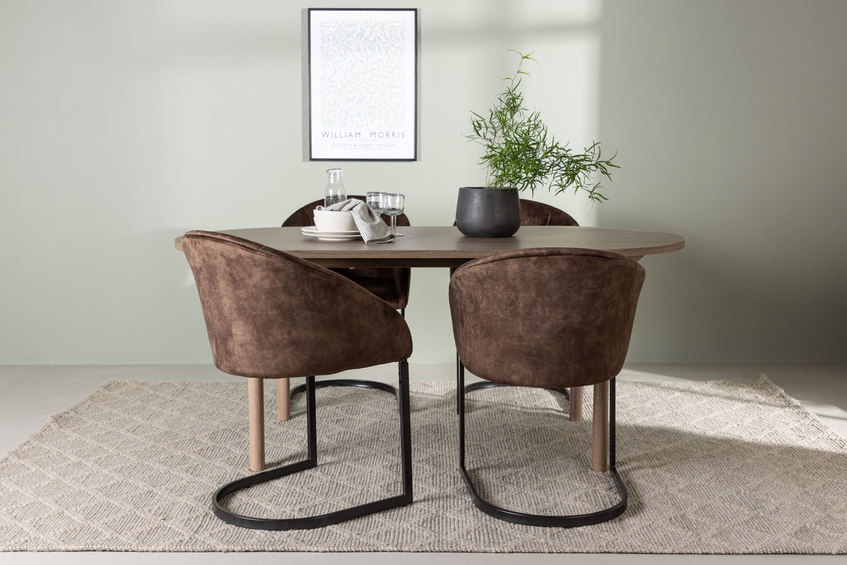 Andy matgrupp med 4 Evening-stolar 180x75 cm natur/mattbrun
