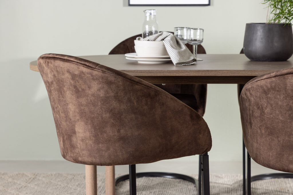 Andy matgrupp med 4 Evening-stolar 180x75 cm natur/mattbrun
