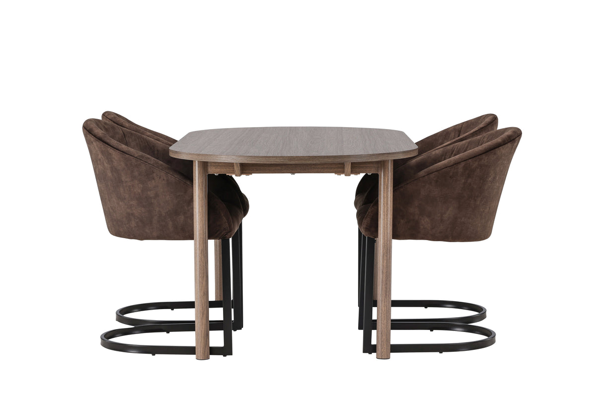 Andy matgrupp med 4 Evening-stolar 180x75 cm natur/mattbrun
