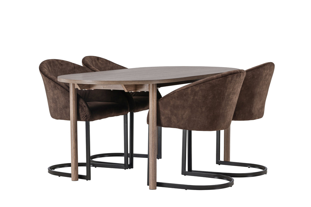 Andy matgrupp med 4 Evening-stolar 180x75 cm natur/mattbrun
