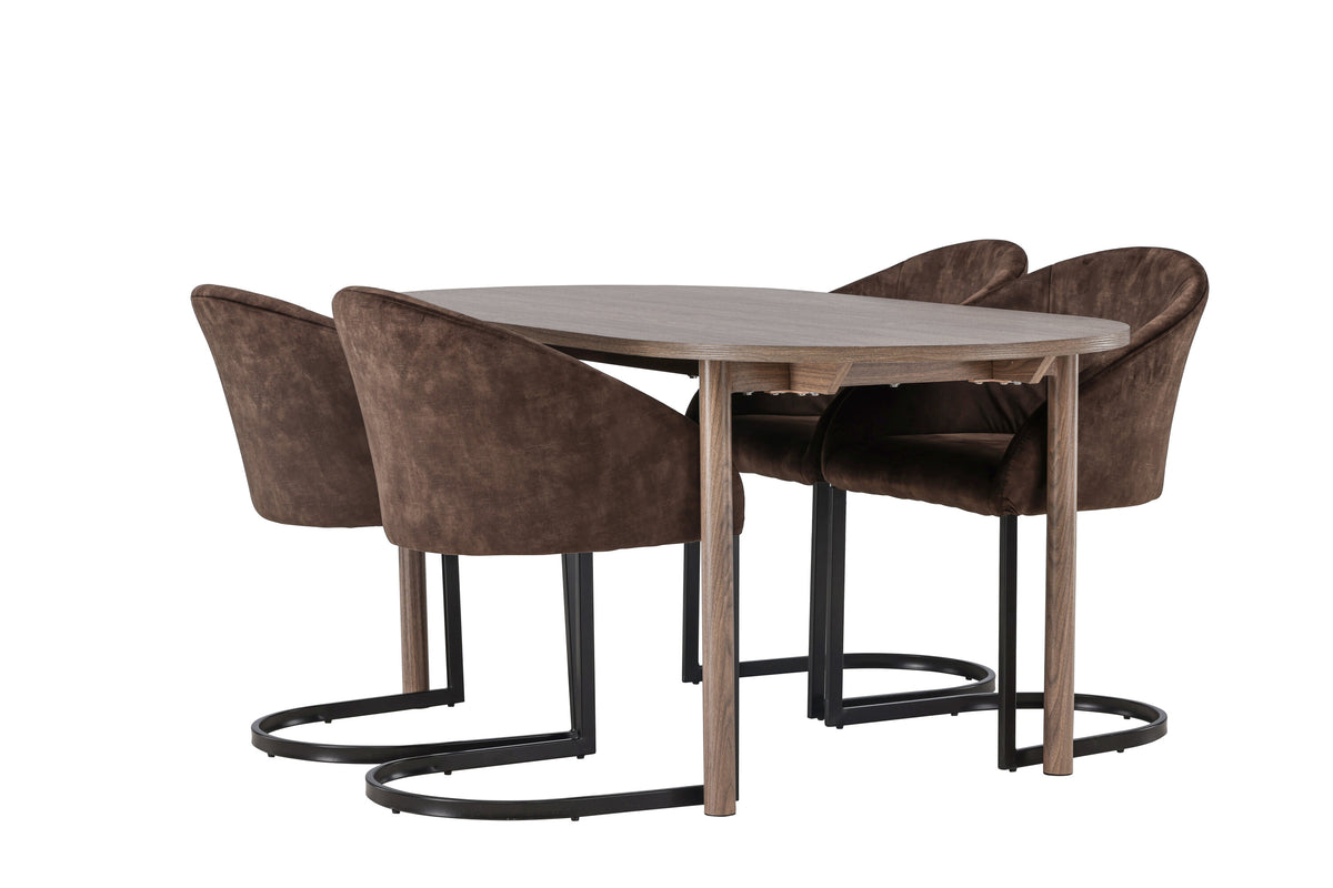 Andy matgrupp med 4 Evening-stolar 180x75 cm natur/mattbrun