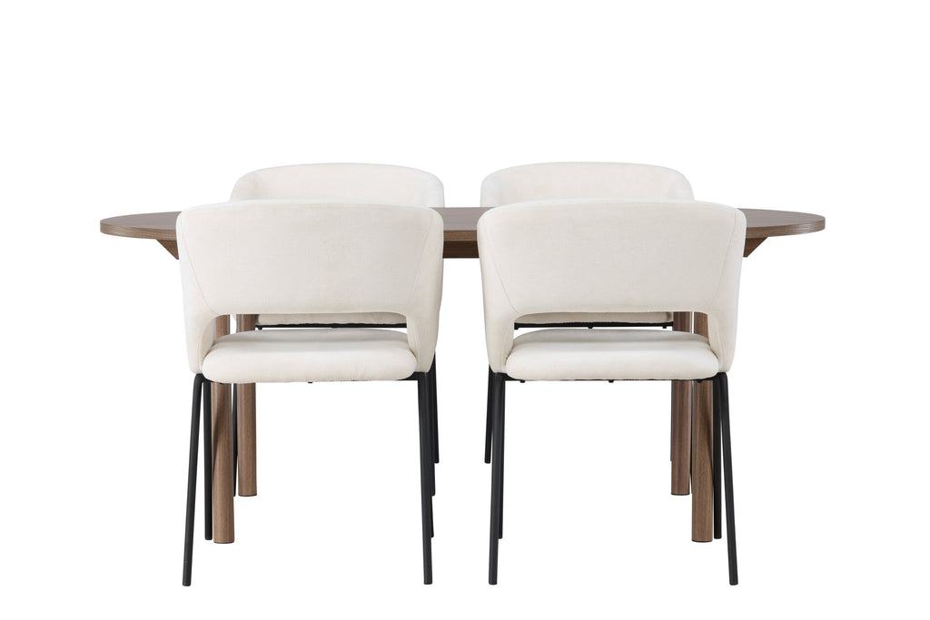 Andy matgrupp med 4 Day-stolar 180x75 cm natur/mattsvart/vit
