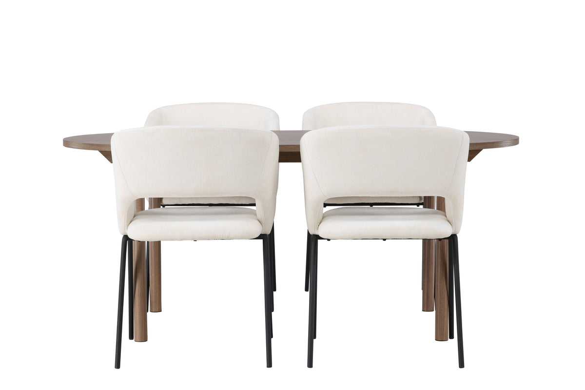 Andy matgrupp med 4 Day-stolar 180x75 cm natur/mattsvart/vit