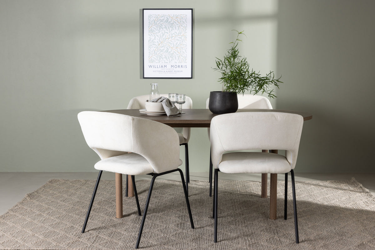 Andy matgrupp med 4 Day-stolar 180x75 cm natur/mattsvart/vit