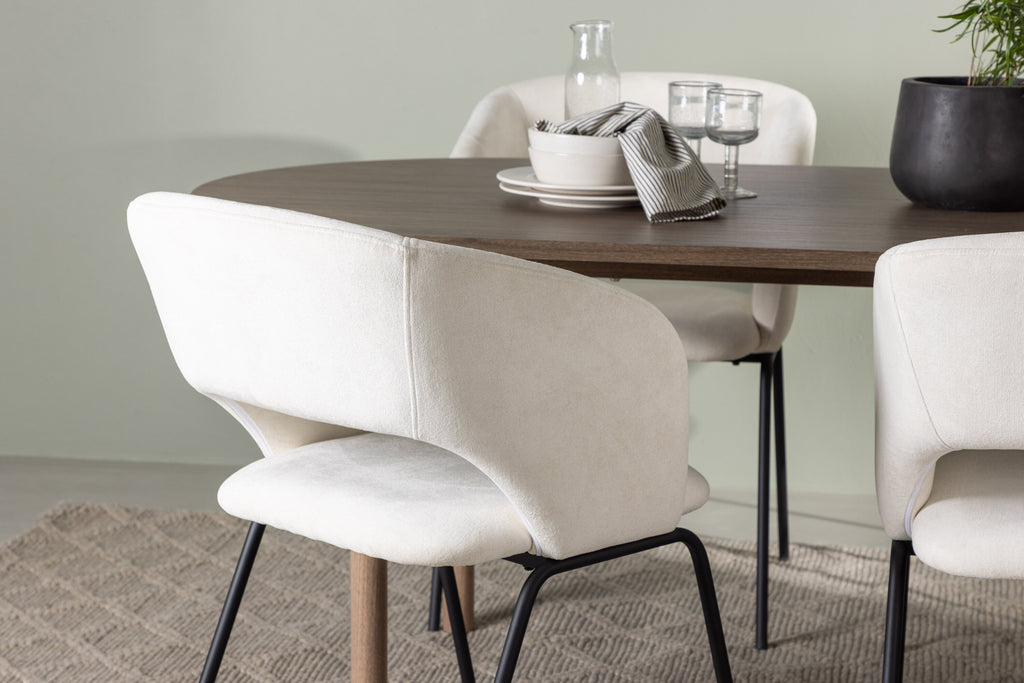 Andy matgrupp med 4 Day-stolar 180x75 cm natur/mattsvart/vit