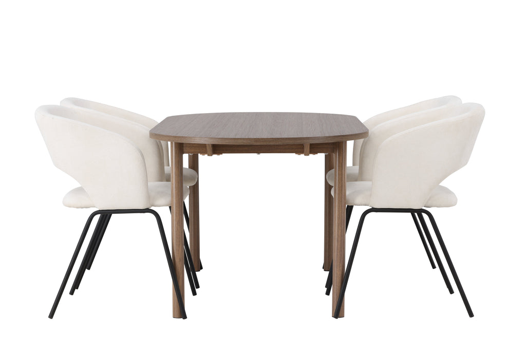 Andy matgrupp med 4 Day-stolar 180x75 cm natur/mattsvart/vit