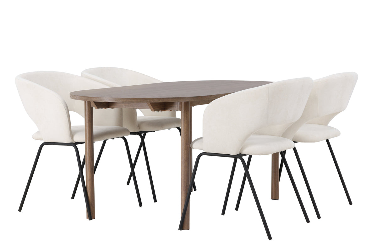 Andy matgrupp med 4 Day-stolar 180x75 cm natur/mattsvart/vit