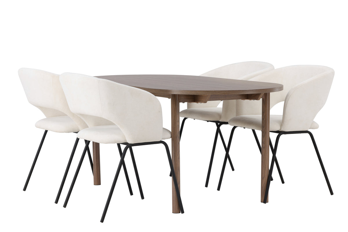 Andy matgrupp med 4 Day-stolar 180x75 cm natur/mattsvart/vit