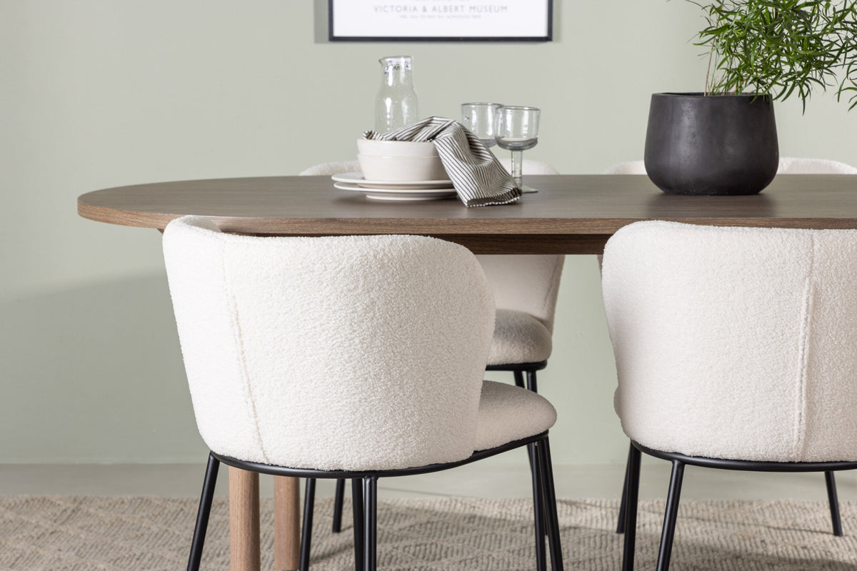 Andy matgrupp med 4 Edina-stolar 180x75 cm natur/svart/vit bouclé