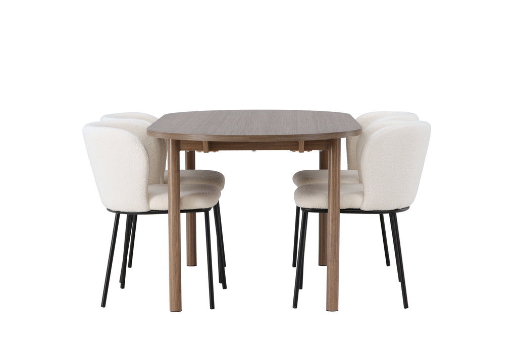 Andy matgrupp med 4 Edina-stolar 180x75 cm natur/svart/vit bouclé