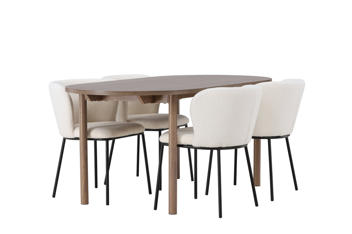 Andy matgrupp med 4 Edina-stolar 180x75 cm natur/svart/vit bouclé