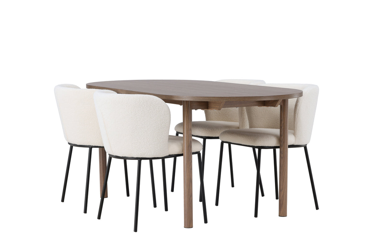 Andy matgrupp med 4 Edina-stolar 180x75 cm natur/svart/vit bouclé