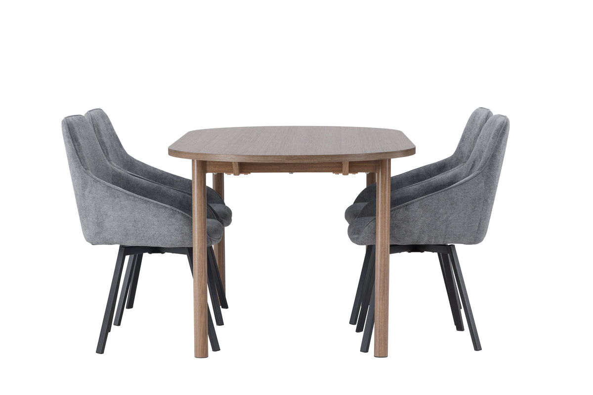 Andy matgrupp med 4 Rosie-stolar 180x75 cm natur/svart/mörkgrå
