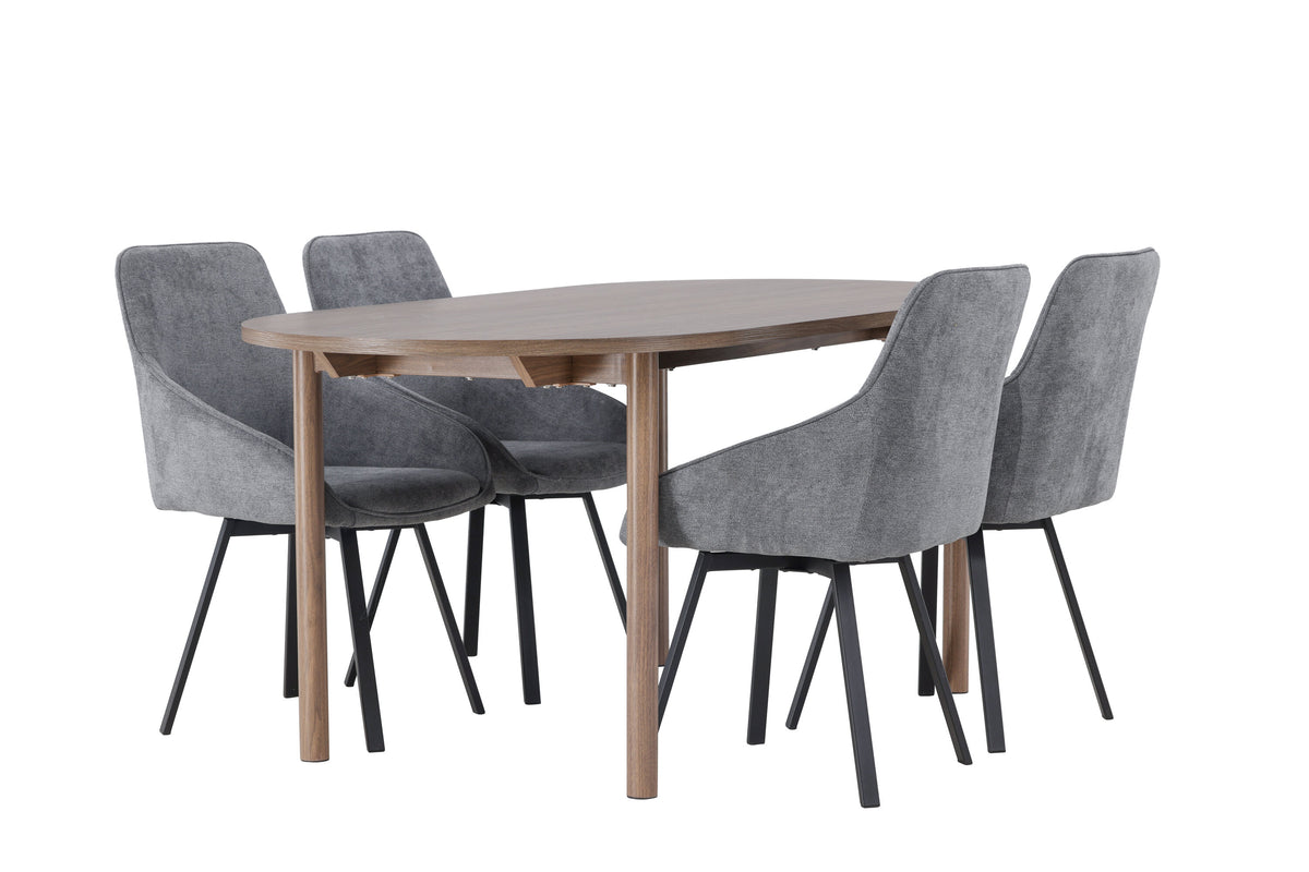 Andy matgrupp med 4 Rosie-stolar 180x75 cm natur/svart/mörkgrå
