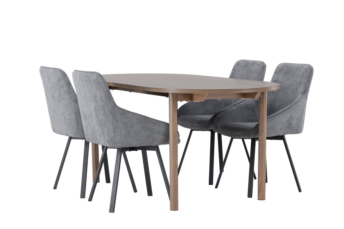 Andy matgrupp med 4 Rosie-stolar 180x75 cm natur/svart/mörkgrå