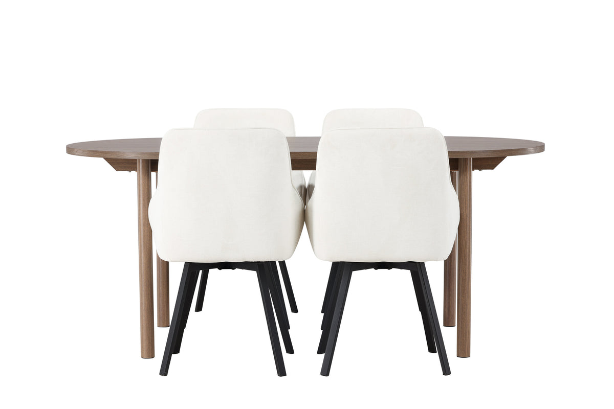 Andy och Rosie oval matgrupp 180x75 cm naturfärgad, svart och beige