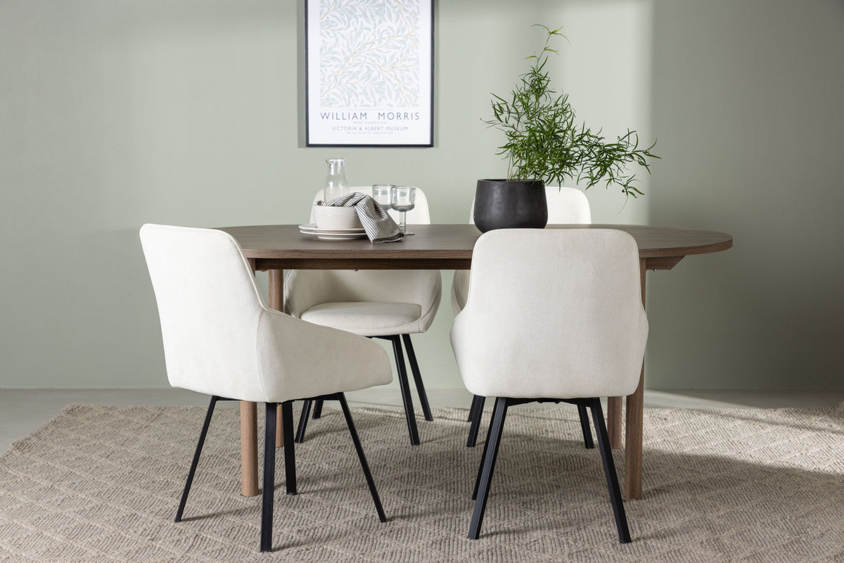 Andy och Rosie oval matgrupp 180x75 cm naturfärgad, svart och beige