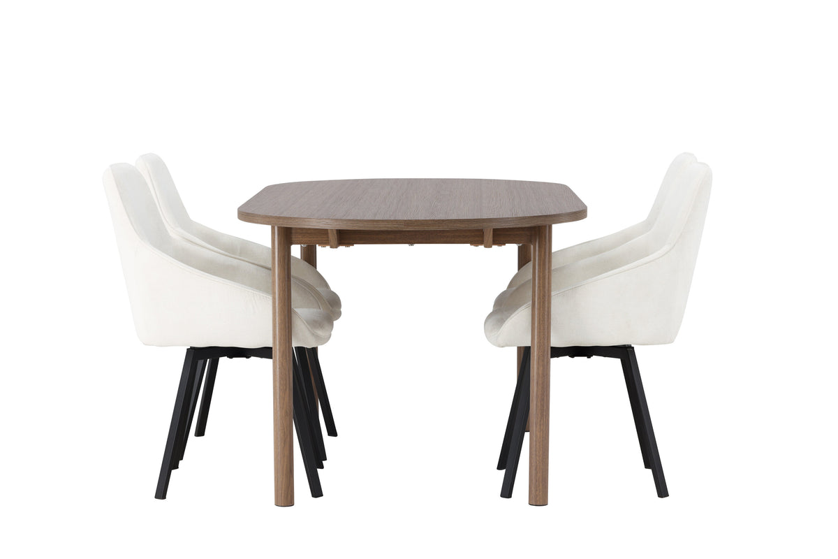 Andy och Rosie oval matgrupp 180x75 cm naturfärgad, svart och beige