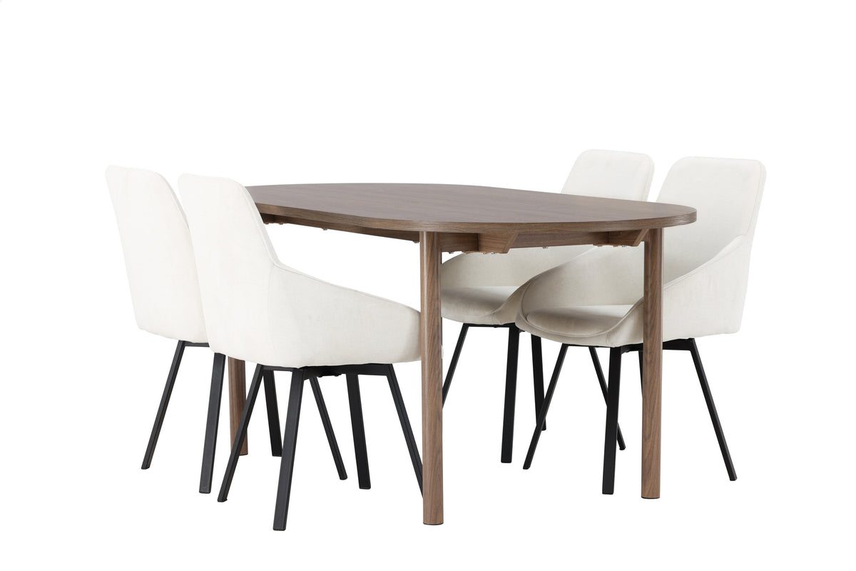 Andy och Rosie oval matgrupp 180x75 cm naturfärgad, svart och beige