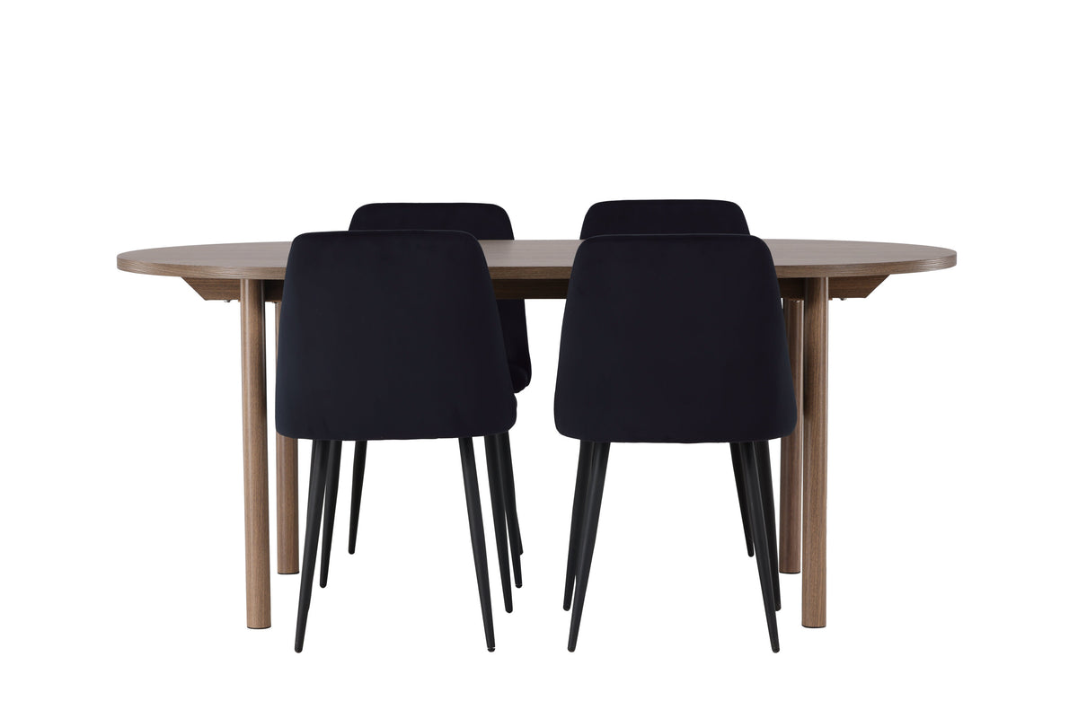 Andy och Night oval matgrupp med 4 stolar 180x75 cm natur och svart