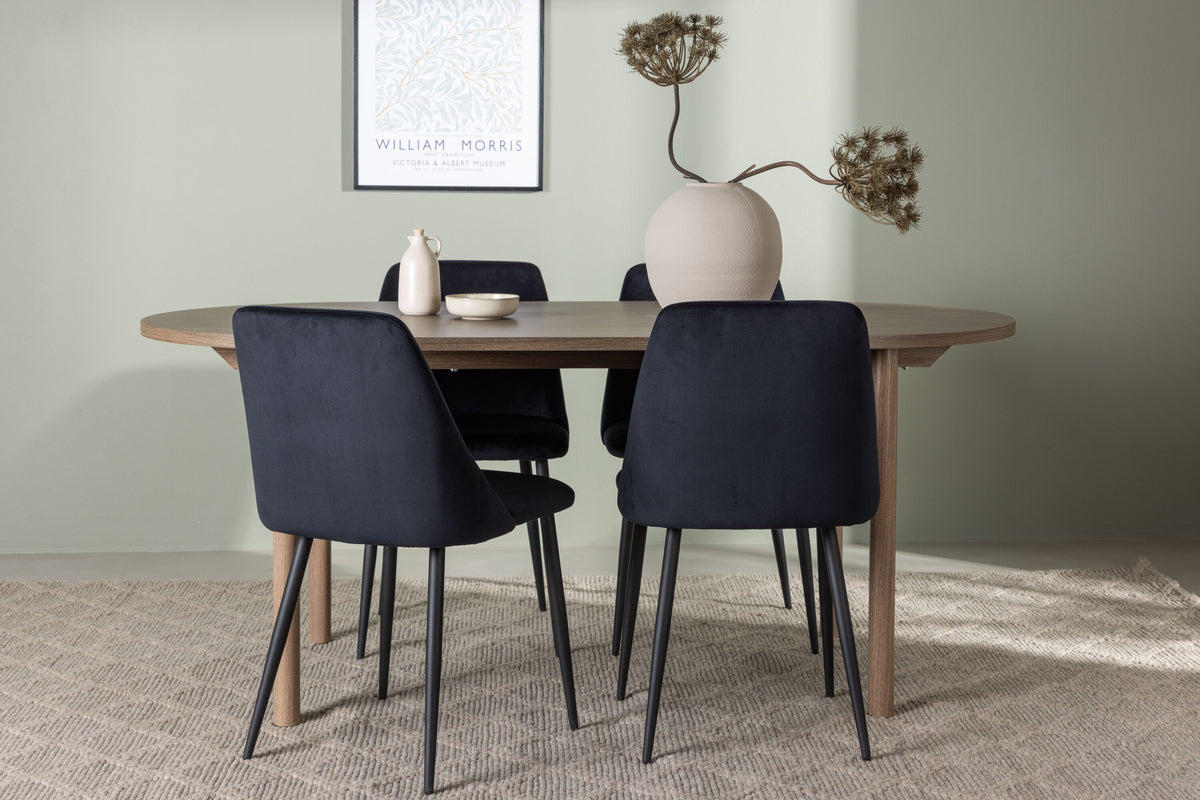 Andy och Night oval matgrupp med 4 stolar 180x75 cm natur och svart