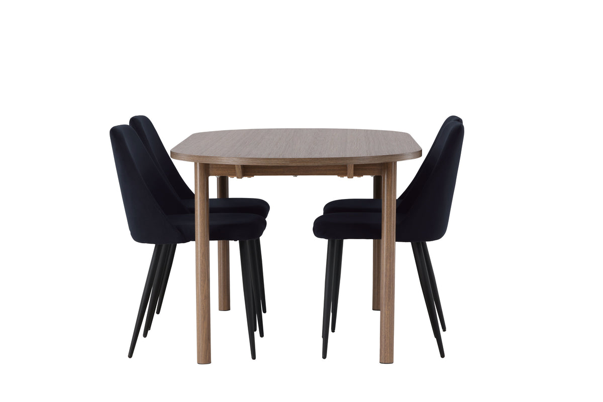 Andy och Night oval matgrupp med 4 stolar 180x75 cm natur och svart