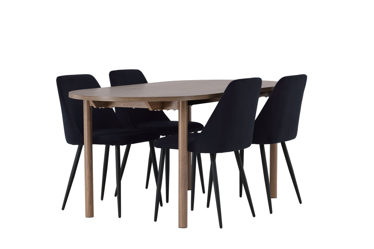Andy och Night oval matgrupp med 4 stolar 180x75 cm natur och svart