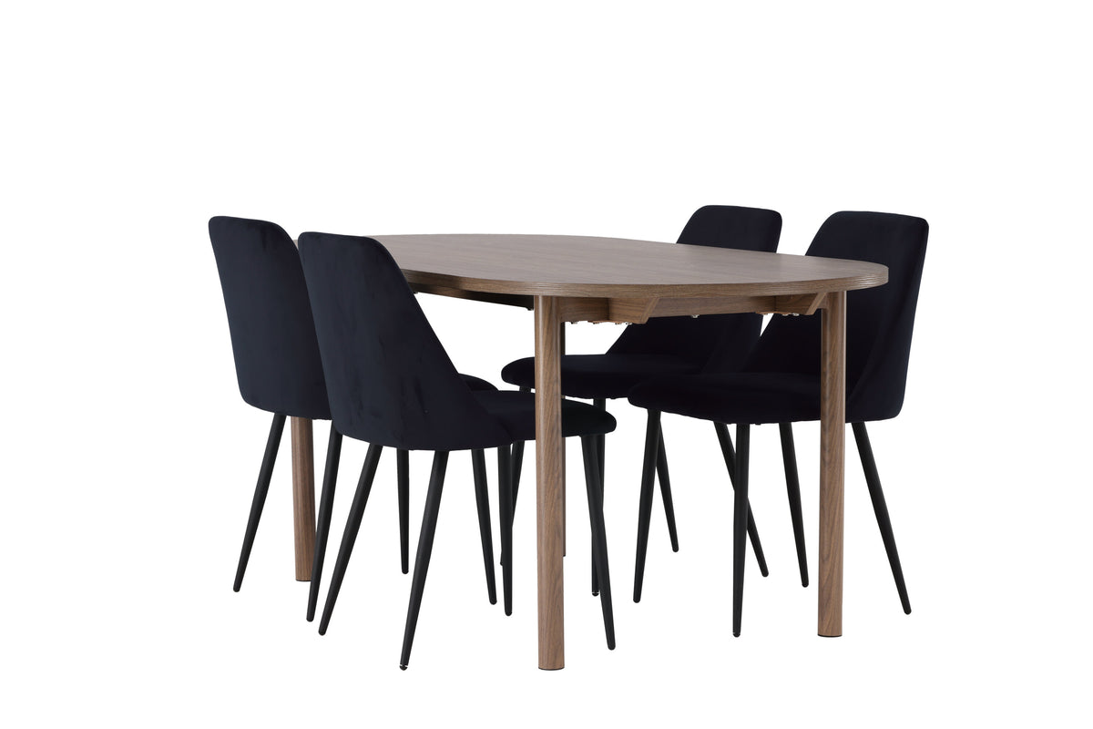 Andy och Night oval matgrupp med 4 stolar 180x75 cm natur och svart