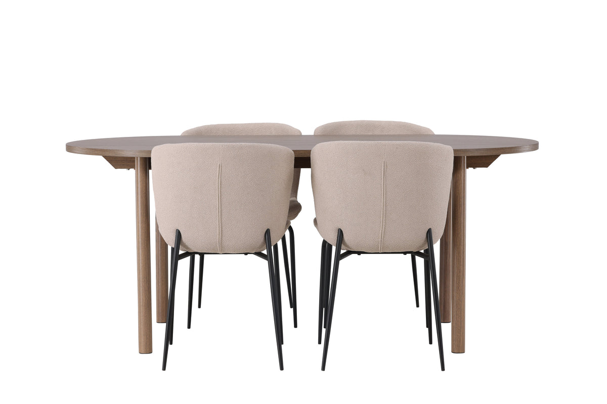 Andy och Modesto oval matgrupp med 4 stolar 180x75 cm natur och beige