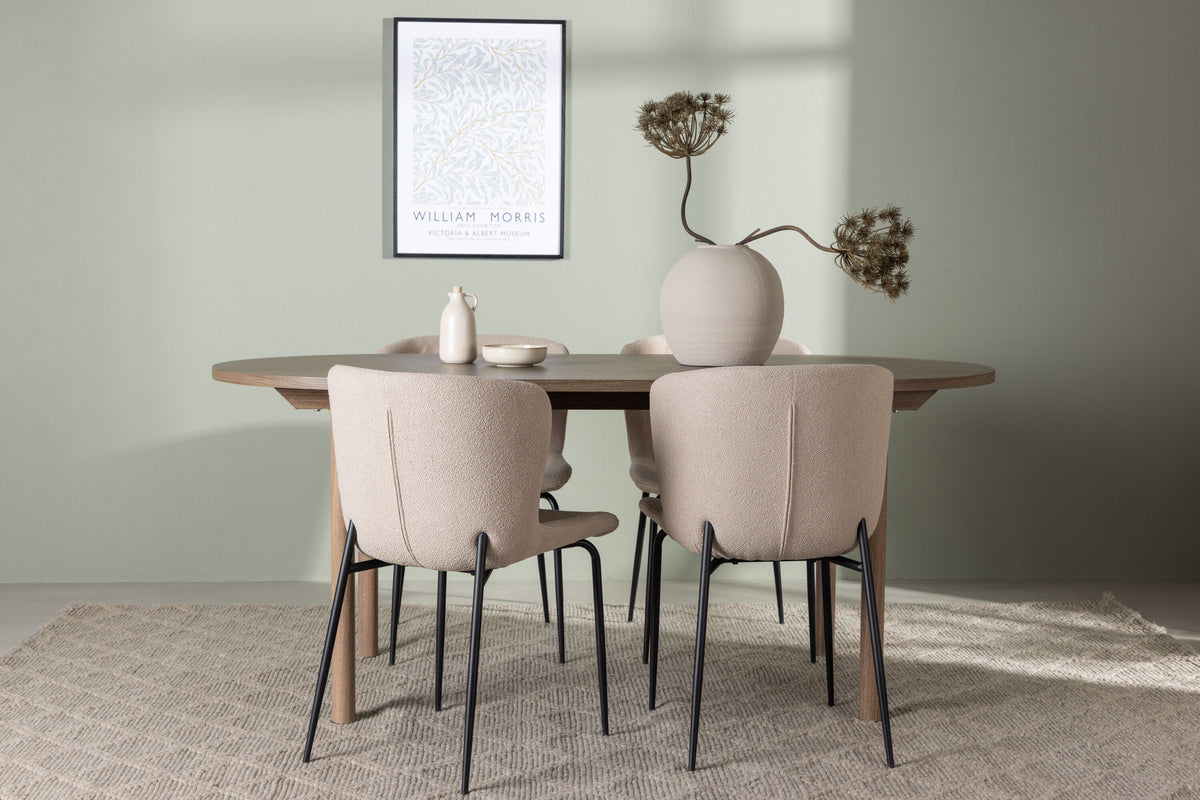 Andy och Modesto oval matgrupp med 4 stolar 180x75 cm natur och beige