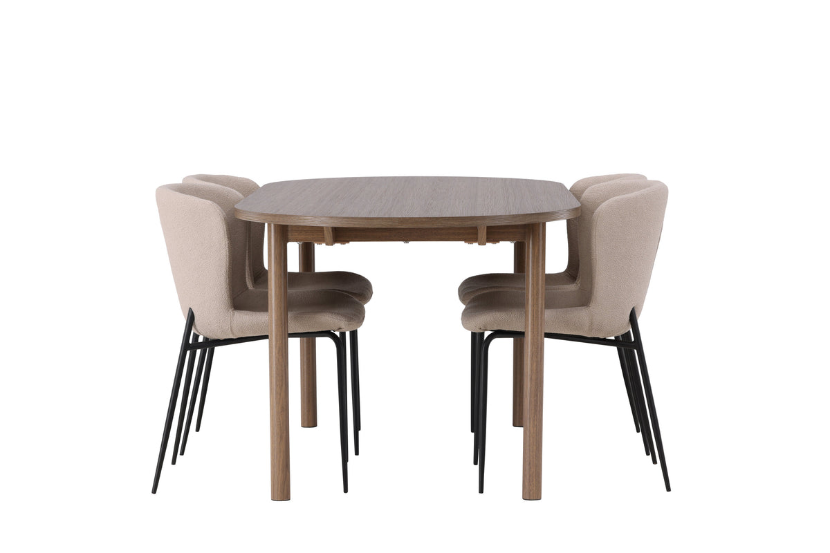 Andy och Modesto oval matgrupp med 4 stolar 180x75 cm natur och beige