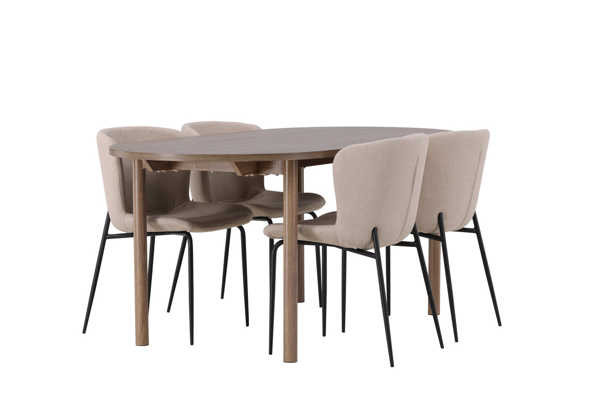 Andy och Modesto oval matgrupp med 4 stolar 180x75 cm natur och beige