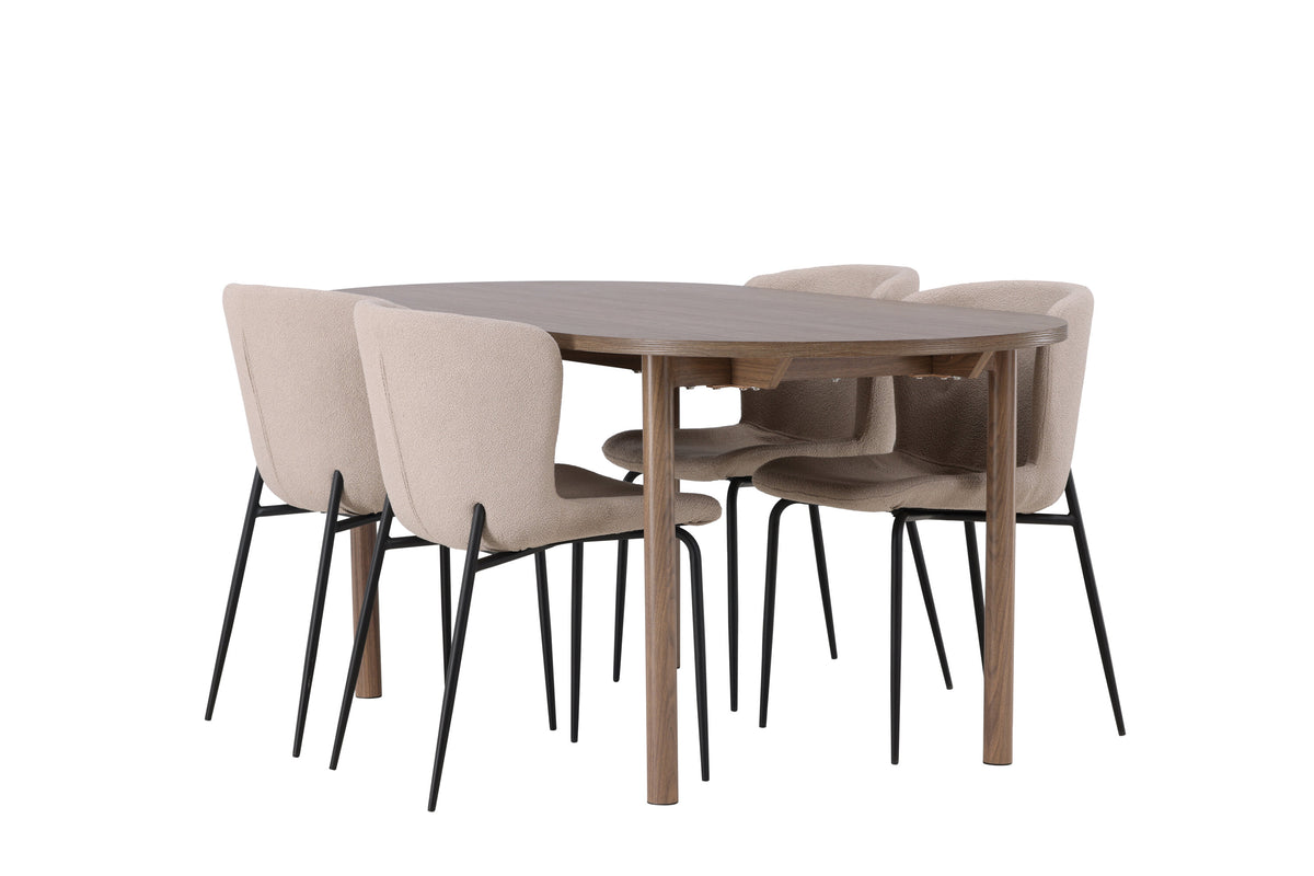 Andy och Modesto oval matgrupp med 4 stolar 180x75 cm natur och beige