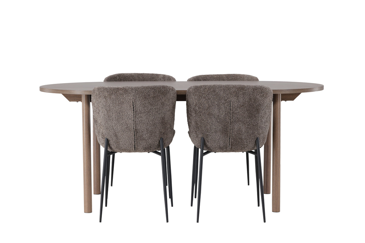 Andy och Modesto oval matgrupp med 4 stolar 180x75 cm natur, grå och röksvart