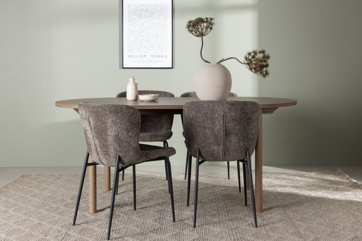 Andy och Modesto oval matgrupp med 4 stolar 180x75 cm natur, grå och röksvart