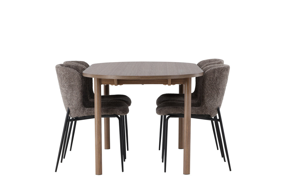 Andy och Modesto oval matgrupp med 4 stolar 180x75 cm natur, grå och röksvart