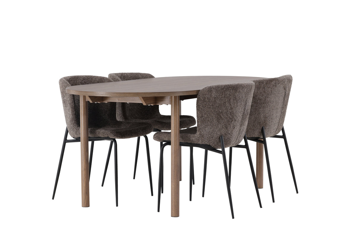 Andy och Modesto oval matgrupp med 4 stolar 180x75 cm natur, grå och röksvart