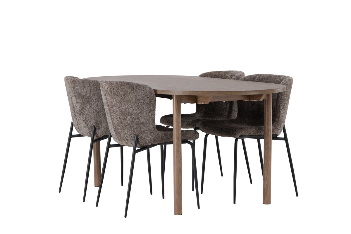 Andy och Modesto oval matgrupp med 4 stolar 180x75 cm natur, grå och röksvart