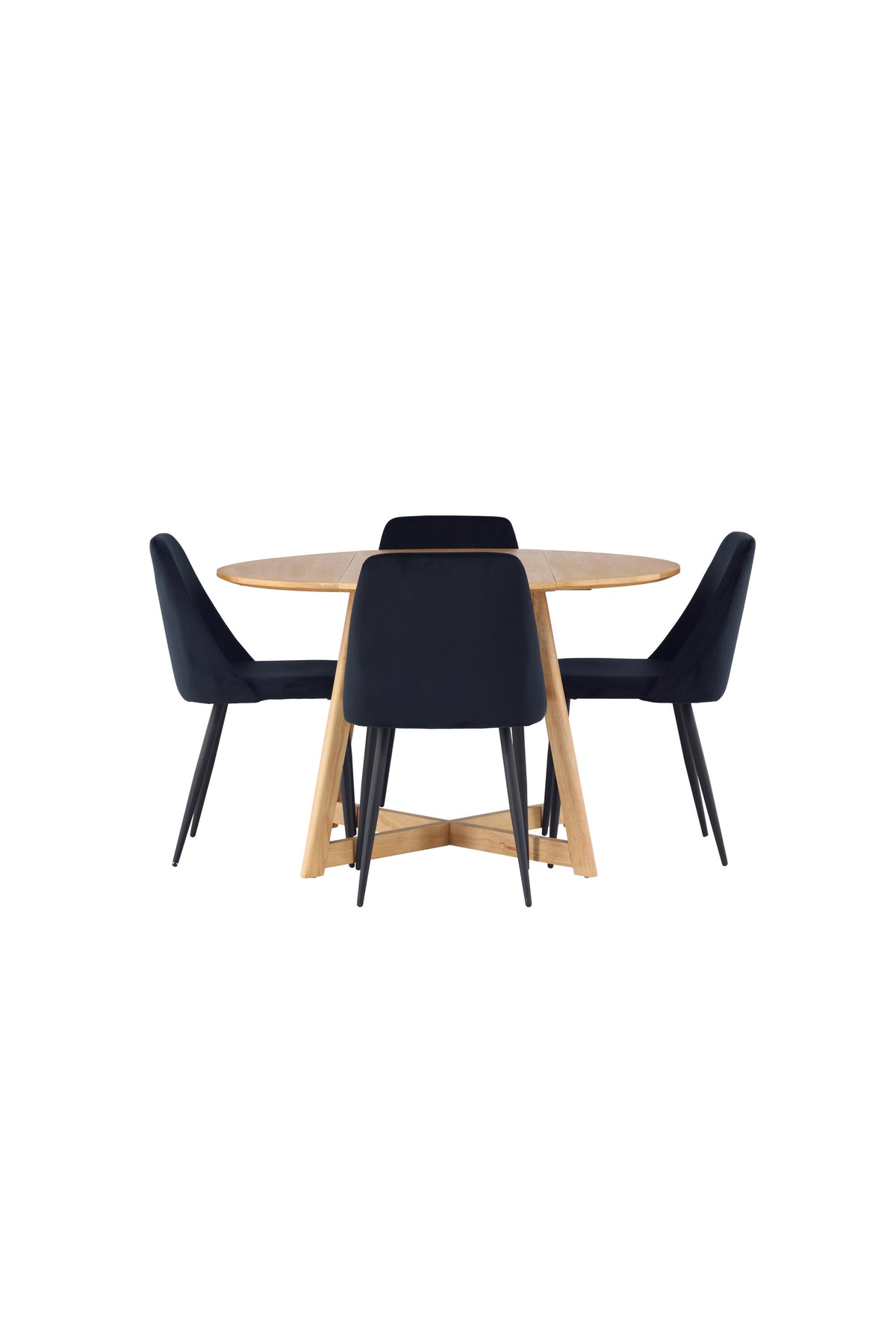 Yakidon och Night rund matgrupp med 4 stolar i ekimitation och svart sammet