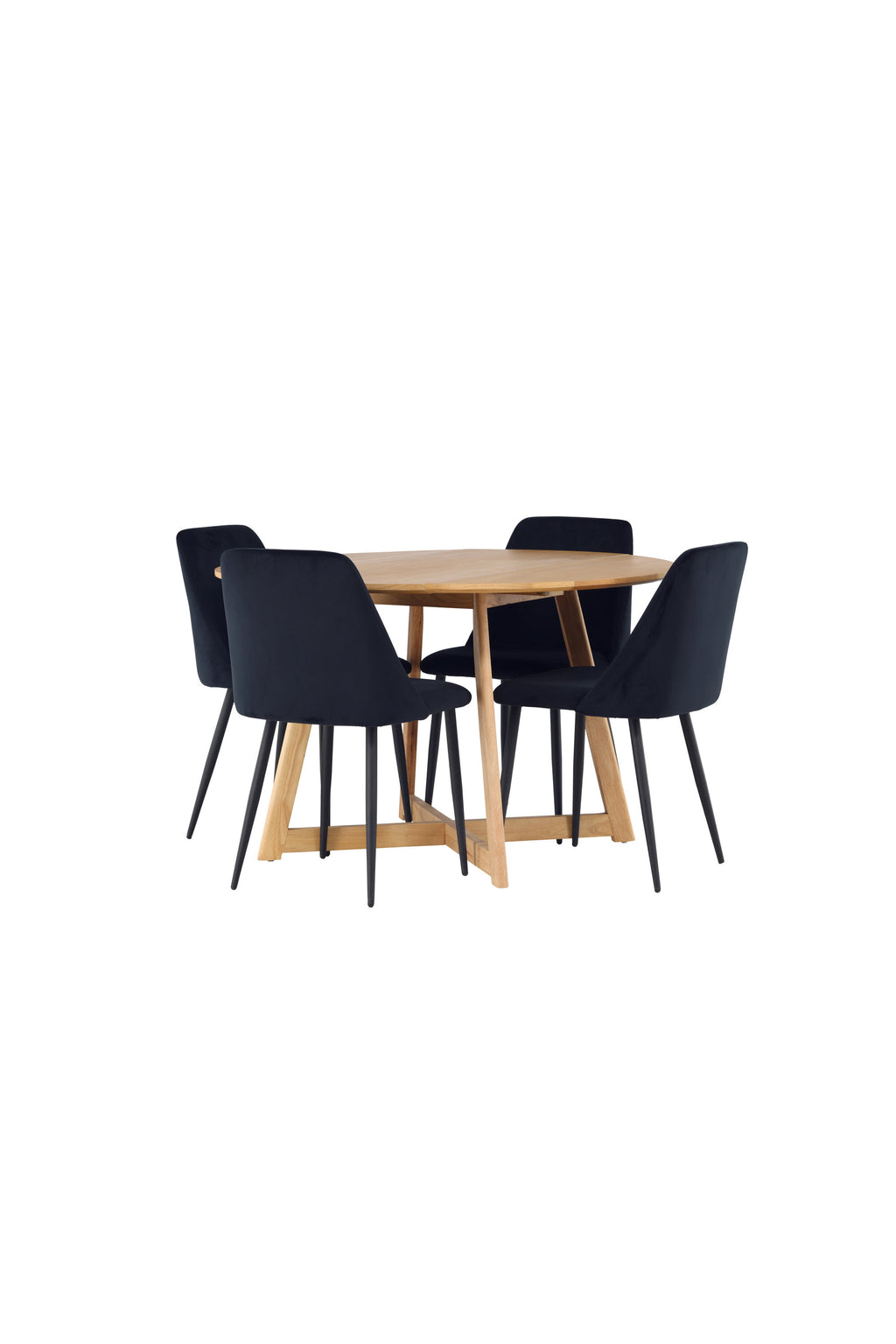 Yakidon och Night rund matgrupp med 4 stolar i ekimitation och svart sammet