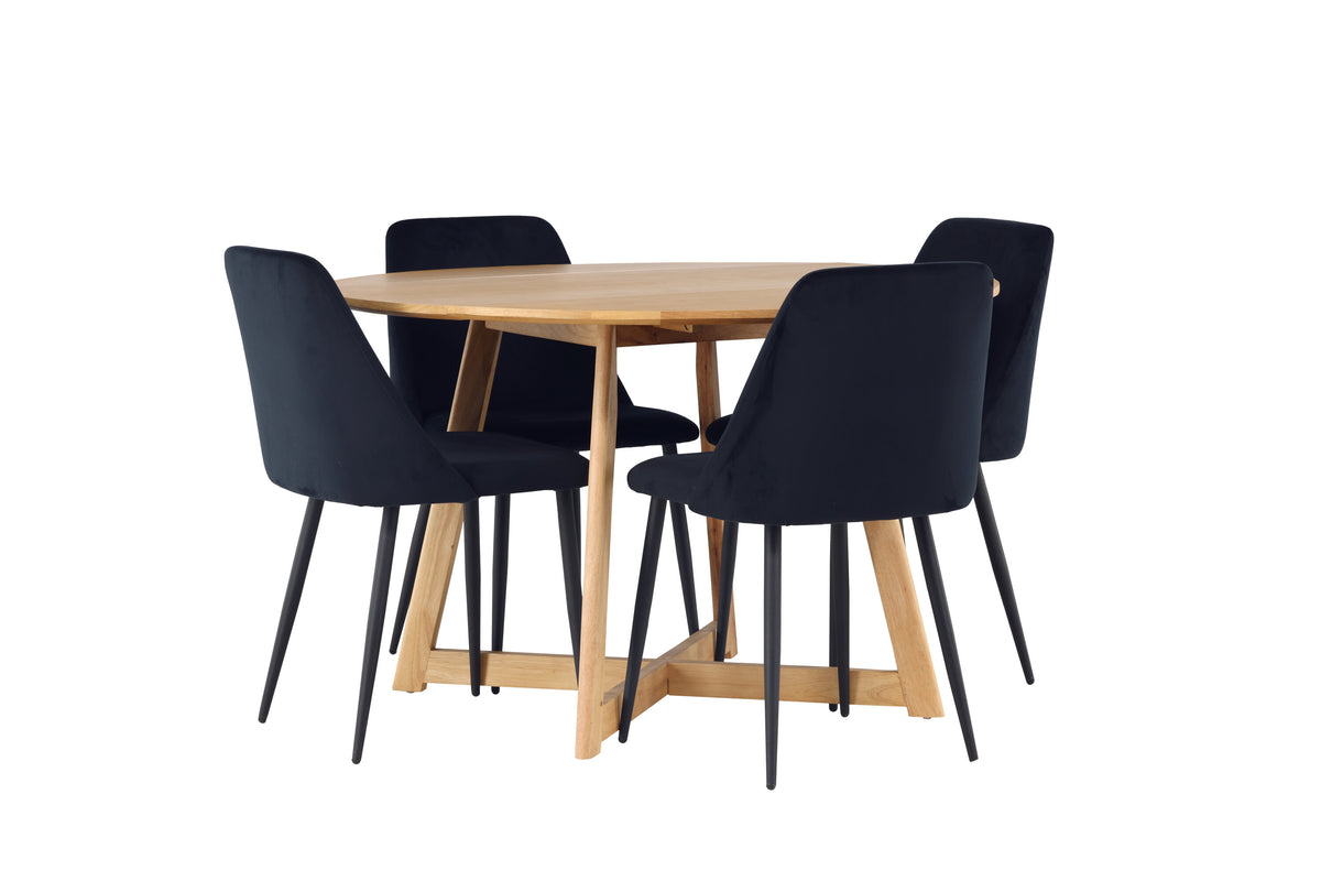 Yakidon och Night rund matgrupp med 4 stolar i ekimitation och svart sammet