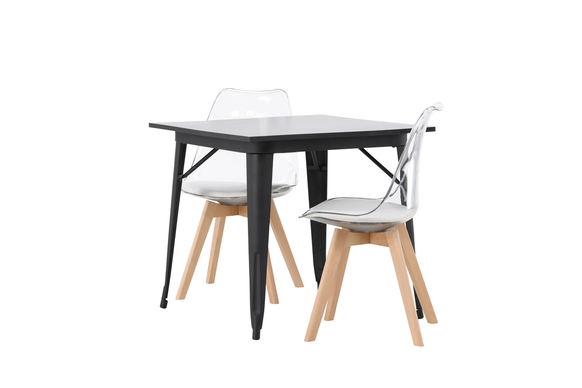 Tempe rektangulär matgrupp med 2 Edvin stolar i svart och natur med vita sittdynor