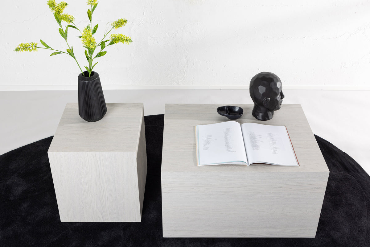 York soffbordsset med högt och lågt bord i vitlaserad MDF